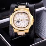 AAA Copy Patek Philippe Nautilus Yellow Gold Power Reserve Watches Diamond Bezel